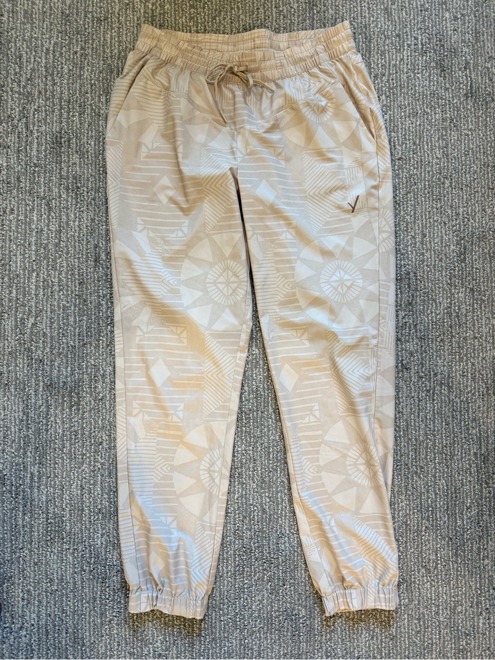 Indyeva Printed Jogger Pants Women S Beige Geometric Lightweight Travel Athleisu